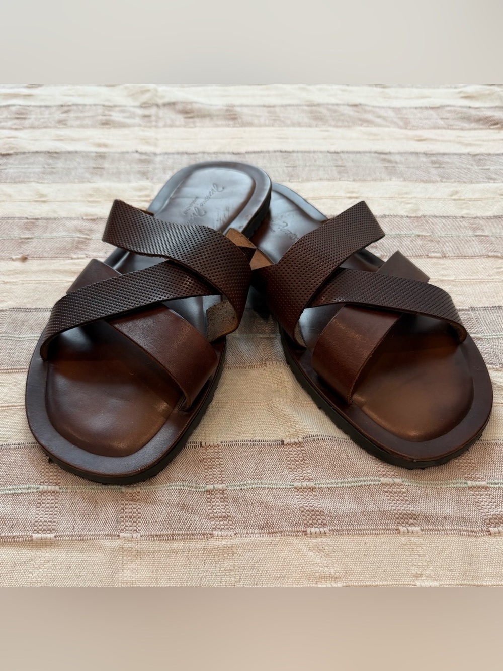Massimo Matteo - Dark Brown Leather Slide Sandals - Men's 10.5